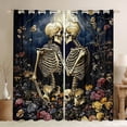 thumbnail image 1 of Manfei Couple Skull Skeleton Black Out Curtains, Bohemian Flower Floral Curtains Pack of 2 (42x63 Each), Romantic Anniversary Bedroom Curtains, Window Curtains Room Decor, 1 of 6