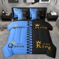 thumbnail image 1 of Manfei Couple Valentines Day Bedding Comforter Set 7pcs, Black Blue Cartoon King Bedding Sets, Romantic Anniversary Theme Reversible Bed Sheets, Lightweight Room Decor, 1 of 7