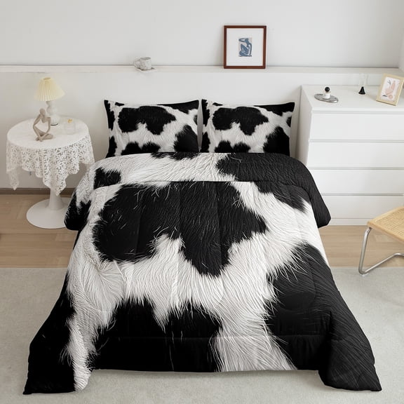 Manfei Cow Bedding King Comforter Set,Jungle Animal Cowhide Down Comforter,Rustic Farmhouse Cabin Bedding Sets King with Comforter For Boys,Ultra Soft Room Decor,3 Pieces