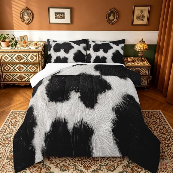 Manfei Cow Bedding King Comforter Set,Jungle Animal Cowhide Down Comforter,Rustic Farmhouse Cabin Bedding Sets King with Comforter For Boys,Ultra Soft Room Decor,3 Pieces