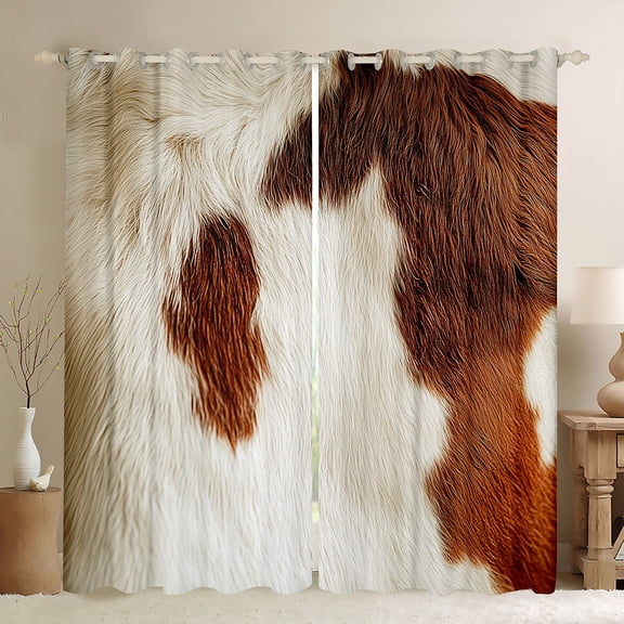 Manfei Cow Hide Print Curtains Pack of 2 (42x84 Each),Rustic Farmhouse Cabin Curtains Blackout,Beige Brown Cattle Hide Bedroom Curtains For Adults,Microfiber Bedroom Decor