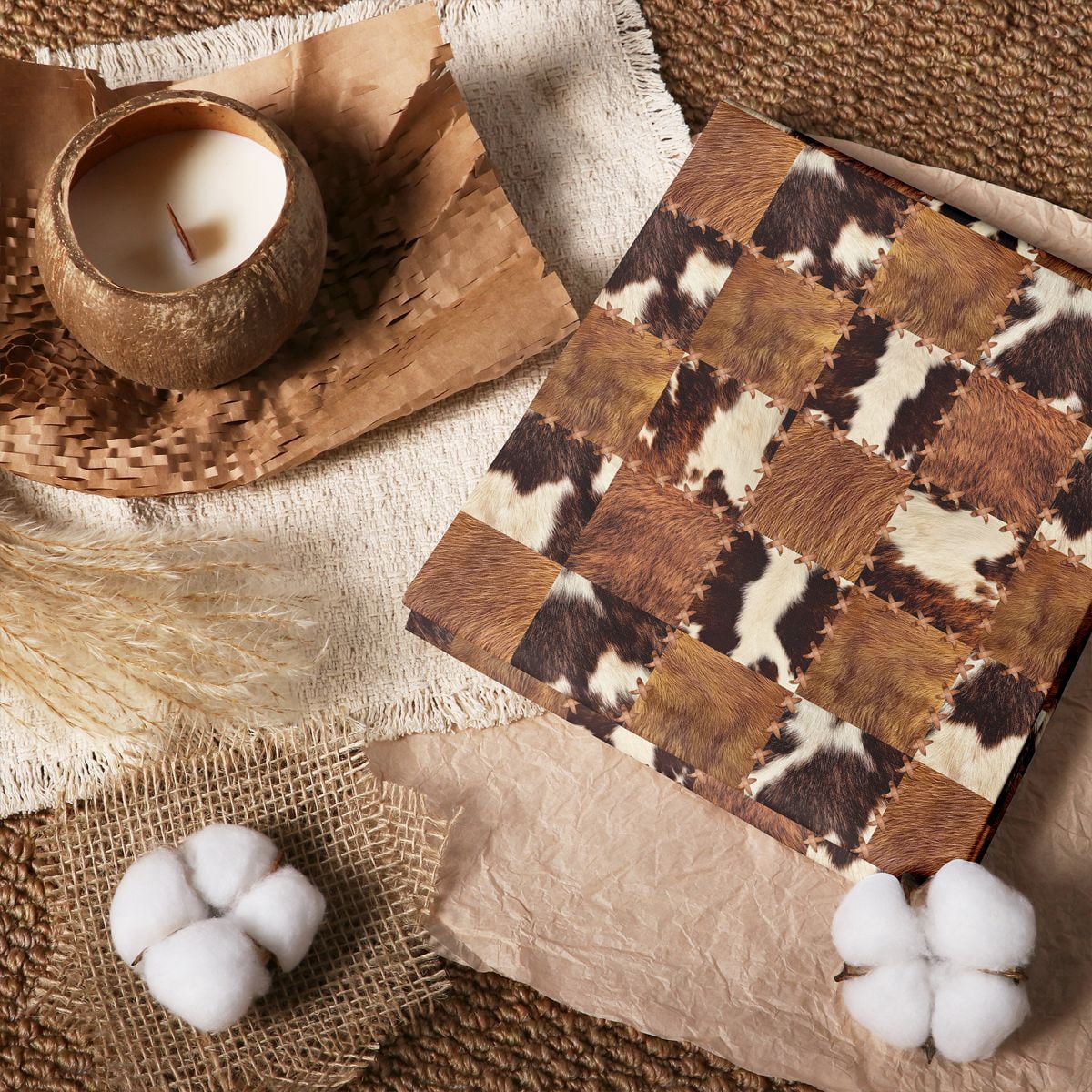 Manfei Cow Print 100% Cotton Fabric 3 Yards, Brown Patchwork Room Decor ...