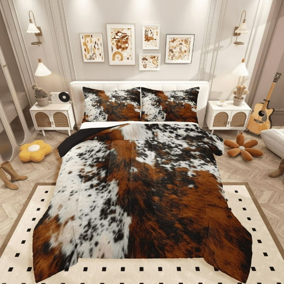 Manfei Cow Print 2pcs Bedding Comforter Set,Highland Cattle Twin Comforter Sets,Animal Print Breathable Bedding Set,Lightweight Abstract Room Decor,Reversible