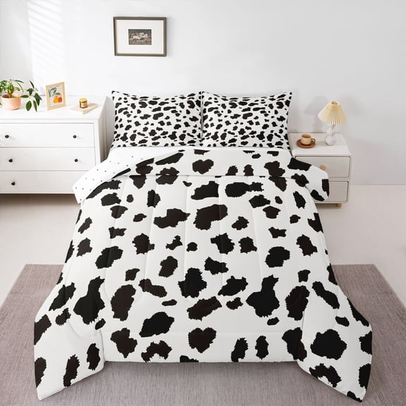 Manfei Cow Print Boy Girl Bedding Comforter Set 2pcs,Black White Twin Comforter Sets Microfiber,Farmhouse Animal Breathable Bedding Set,Microfiber Bedroom Decor,Reversible