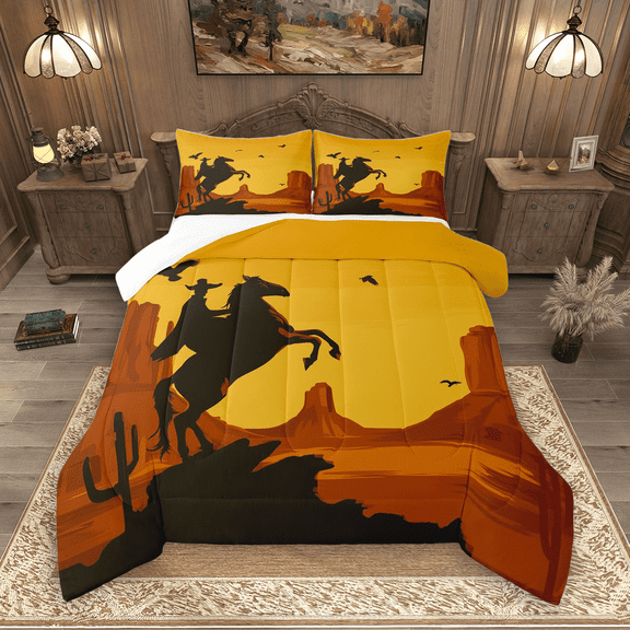 Manfei Cowboy Bedding Comforter Set 2pcs, Rustic Farmhouse Twin Comforter Sets, Southwestern Desert Bedding Set, Lightweight Room Decor