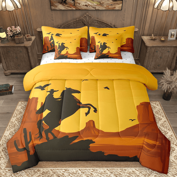 Manfei Cowboy Bedding Comforter Set 7pcs, Rustic Farmhouse King Bedding Sets, Southwestern Desert Bed Sheets, Lightweight Room Decor
