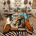 thumbnail image 1 of Manfei Cowboy Boots Hat Queen Comforter Set, Boho Cow Skull Bedding Sets, Country Music Guitar Bedding Comforter Set Microfiber Bedroom Decor Reversible 3 Pieces, 1 of 8