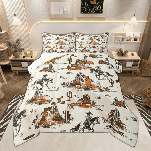 Manfei Cowboy Full Size Comforter Sets, Western Farmhouse Bedding Comforter Set, Tropical Desert Cactus Bedding Sets, Super Cozy Room Decor Reversible 3pcs