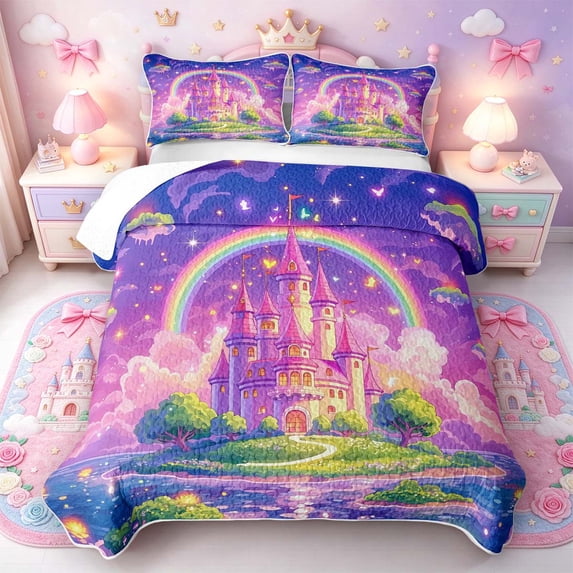 Manfei Cozy Rainbow Quilt Full,Soft Castle Full Bedspread Sets,3 Pieces ...