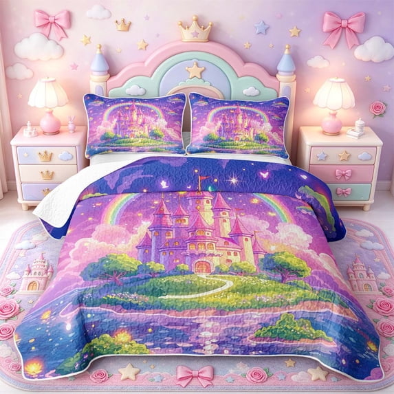 Manfei Cozy Rainbow Twin Quilt Set,Soft Castle Twin Coverlet Set,2 ...