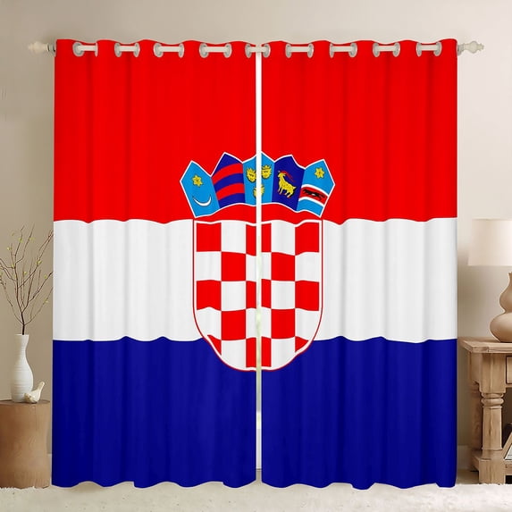 Manfei Croatia Flag Blackout Curtains Set of 2 (52x84 Each),Vintage Patriotic Theme Curtain,Red White Blue