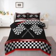 thumbnail image 1 of Manfei Crossed Checkered Flags Full Size Comforter Sets,Modern Racing Pattern Bedding Comforter Set,Black White,Black Reversible,3-Piece,1 Comforter and 2 Pillowcases, 1 of 7
