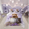 thumbnail image 1 of Manfei Cup Cow Comforter Sets Twin Size, Purple Flower Floral Comforters & Duvets, Rustic Western Animal Reversible Bedding Twin Comforter Set, Breathable Bedroom Decorative, 2pcs, 1 of 6