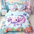 thumbnail image 1 of Manfei Cute Adorable Axolotl 7-Piece King Bedding,Watercolor Ocean Animal King Bed in a Bag,Colorful Stars Reversible, 1 of 7