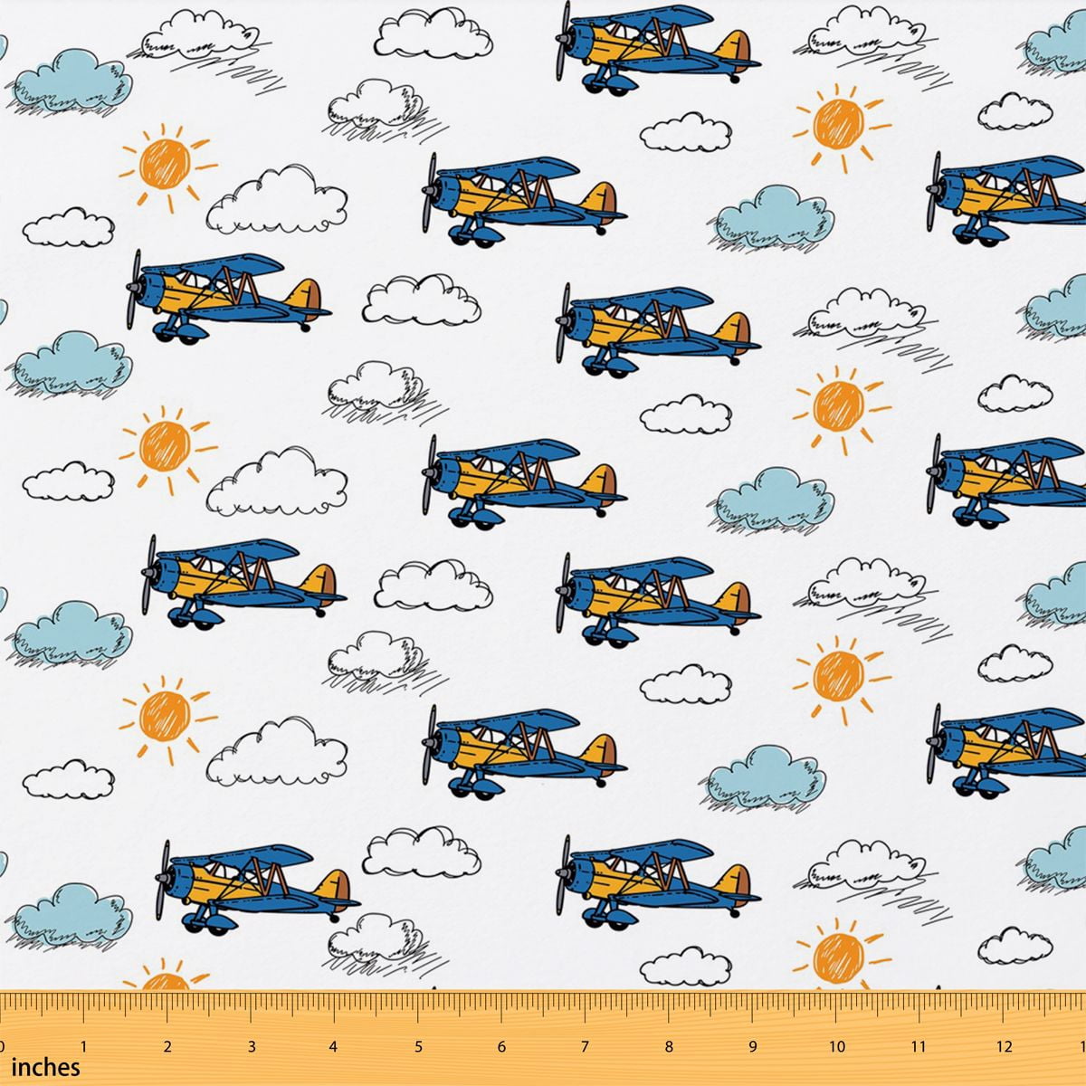 Manfei Cute Airplane Fabric by the Yard 10 Yards, Blue Cloud Home Decor ...