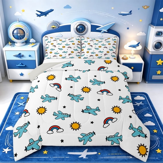 Manfei Cute Airplane King Size Comforter Sets,Sun Rays Design ...