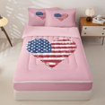 thumbnail image 1 of Manfei Cute American Flag Heart Zipper Queen Comforter Set with Fitted Sheet and 2 Pillowcases,Pink Zipper Bedding Set,Pink Reversible,4pcs, 1 of 8