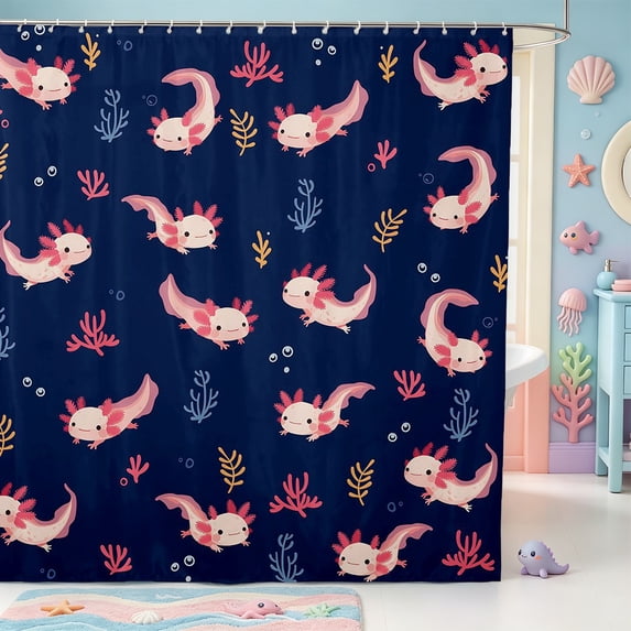 Manfei Cute Amphibian Axolotl Shower Curtain 72Wx78L,Kawaii Ocean Animal Bath Curtain