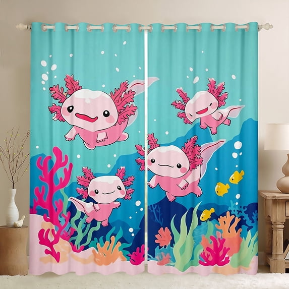 Manfei Cute Animal Axolotl Curtains Pack of 2 (42x84 Each) for Boys Girls,Kawaii Salamander Curtains Blackout,Cartoon Ocean Wildlife Bedroom Curtains,Breathable Home Decor