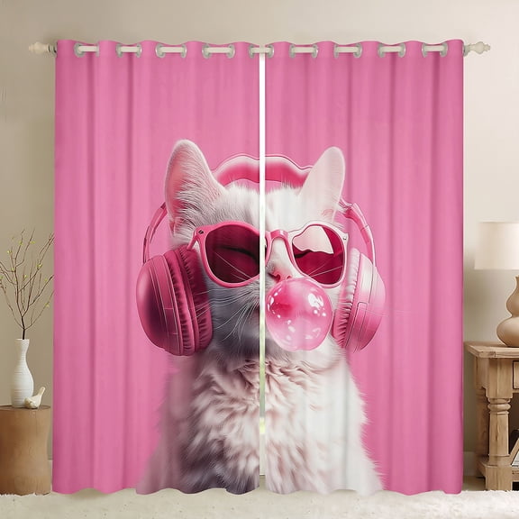 Manfei Cute Animal Cat Black Out Curtains for Boys Girls,Cartoon Pet Curtains Pack of 2 (42x63 Each),Music Theme Bedroom Curtains,Lightweight Room Decor