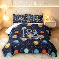 thumbnail image 1 of Manfei Cute Astronaut Initial B Bed Spread Queen,Cosmic Space Stars Queen Coverlet Set,Dark Blue,Navy Blue Reversible,3 Pieces,1 Quilt and 2 Pillowcases, 1 of 7