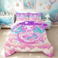 thumbnail image 1 of Manfei Cute Axolotl Full Size Comforter Sets, Moon Rainbow Sky Bedding Comforter Set, Pink Purple, Stars Reversible, 3-Piece, 1 Comforter and 2 Pillowcases, 1 of 7