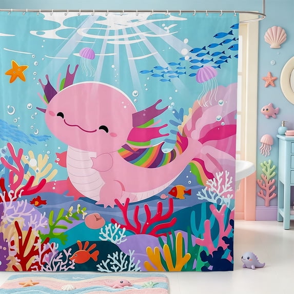 Manfei Cute Axolotl Shower Curtain 72Wx72L,Animals Print Bathroom Curtain