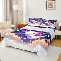 Manfei Cute Axolotl Twin Sheet Sets 3pcs for Kids, Glitter Stars Galaxy Twin Fitted Sheet, Kawaii Animal Flat Sheet, Luxury Bedroom Decor