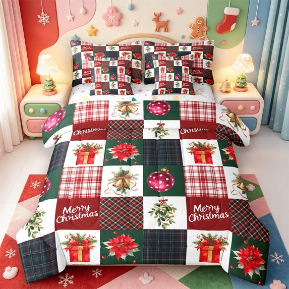 Manfei Cute Ball 7-Piece King Bedding,Christmas Winter Festive King Bed in a Bag,Xmas Reversible