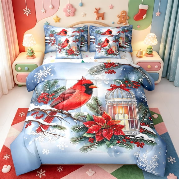 Manfei Cute Ball 7-Piece Twin Bedding,Happy Christmas Bedding Comforter Set,Xmas Reversible