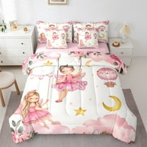 Manfei Cute Ballet Princess 7-Piece Twin Bedding Sets,Pink Girl Bedding Comforter Set,Cartoon Hot Air Balloon Sheet Sets For Kids,Luxury Bedroom Decor Reversible
