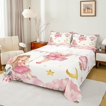 Manfei Cute Ballet Princess Twin Sheet Sets,Pink Girl Twin Fitted Sheet,Cartoon Hot Air Balloon Flat Sheet For Kids,Luxury Bedroom Decor,3 Pieces