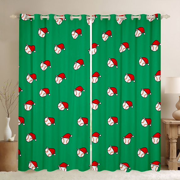Manfei Cute Baseball Blackout Curtains, Xmas Curtains Pack of 2 (42x84 Each), Bright Green Red