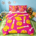 thumbnail image 1 of Manfei Cute Baseball King Bedding, Sport King Bed in a Bag, Hot Pink Yellow, Pink Reversible 7-Piece, 1 of 6