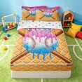 thumbnail image 1 of Manfei Cute Baseball Zipper Full Size Comforter Sets with Fitted Sheet and 2 Pillowcases, Cartoon Ice Cream Drip Zipper Bedding Set, Pink Blue Cream, 1 of 7