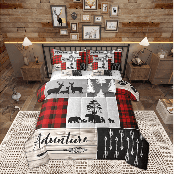 Manfei Cute Bear 7-Piece Twin Bedding Sets,Jungle Animal Bedding Comforter Set,Rustic Farmhouse Cabin Sheet Sets For Kids Boy,Breathable Home Decor