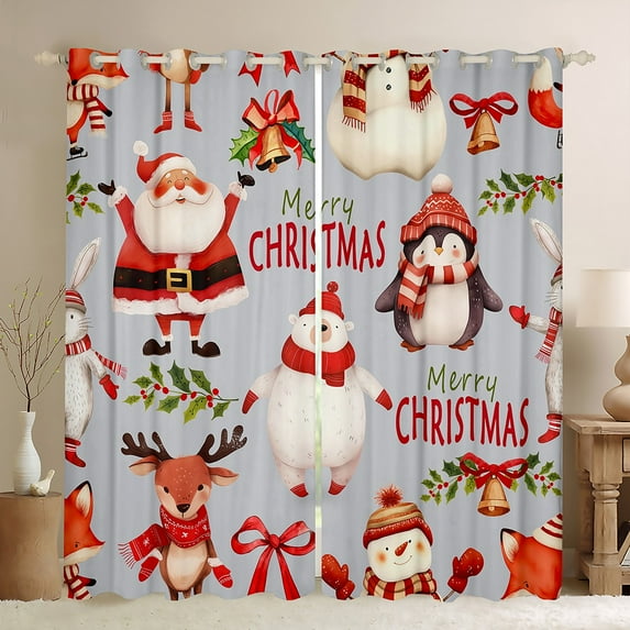 Manfei Cute Bear Deer Blackout Curtains Set of 2 (38x54 Each),Merry Xtmas Curtains and Drapes,Cartoon Snwoman Bow Knot Living Room Curtains For Girls Boys,Luxury Bedroom Decor