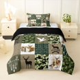 thumbnail image 1 of Manfei Cute Bear Patch Twin Comforter Sets,Abstract Geometric Plaid Bedding Set,Green,Black Reversible,2 Pieces,1 Comforter and 1 Pillowcase, 1 of 7