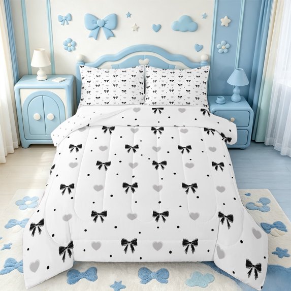 Manfei Cute Black Bow Full Size Comforter Sets,Chic Bowknot Bedding Comforter Set,Reversible,3-Piece,1 Comforter and 2 Pillowcases