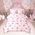 thumbnail image 1 of Manfei Cute Bow 7pcs Bedding Comforter Set,Love Heart Print Queen Bedding Sets Super Cozy,Kawaii Bowknot Queen Sheet Sets,Microfiber Dreamy Bedroom Decoration,Reversible, 1 of 7