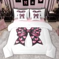 thumbnail image 1 of Manfei Cute Bow Knot 7 Pieces Bedding Comforter Set,Cartoon Lovea Pattern Full Bedding Set,Pink Black White Fitted Sheet Flat Sheet For Girls Teens,Luxury Bedroom Decor Reversible, 1 of 8