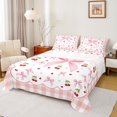 thumbnail image 1 of Manfei Cute Bow Knot Bed Sheets,Sweet Kawaii Cherry King Sheets,Pink White Bowtie Sheet Set For Girls,Ultra Soft Home Decor,4 Pieces, 1 of 7