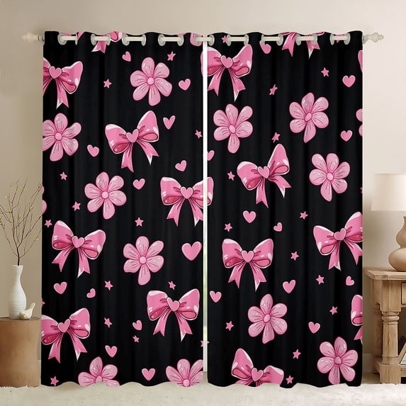 Manfei Cute Bow Knot Blackout Curtains Set of 2 (38x54 Each),Pink Cherry Blossom Living Room Curtains