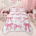 thumbnail image 1 of Manfei Cute Bow Knot Queen Comforter Set 3 Pieces for Kids Girls, Kawaii Ribbon Bowtie Bedding Sets, Princess White Pink Bedding Comforter Set, Ultra Soft Home Decor, 1 of 8