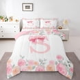 thumbnail image 1 of Manfei Cute Bow Monogram S Queen Comforter Set,Kawaii Floral Comforter Sets Queen,Pink,Pink Reversible,3pcs,1 Comforter and 2 Pillowcases, 1 of 7