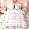 thumbnail image 1 of Manfei Cute Bow R Letter Monogrammed Bedding Comforter Set 7-Piece for Girls Women,Romantic Princess Style Bowknot Plaid King Bedding Sets for Children Teenagers,Pink Reversible,Luxury Bedroom Decor, 1 of 7