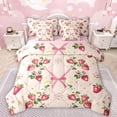 thumbnail image 1 of Manfei Cute Bow Tie 7 Pieces Bedding Comforter Set,Sweet Fruit Strawberry Full Bedding Set,Pink Red Fitted Sheet Flat Sheet For Girl Teens,Ultra Soft Home Decor Reversible, 1 of 8