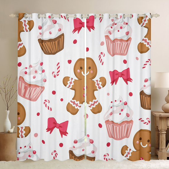 Manfei Cute Bow Tie Curtains Pack of 2 (42x84 Each),Brown Gingerbread Man Curtains Blackout,Sweet Cake Dessert Bedroom Curtains For Teens,Super Cozy Room Decor
