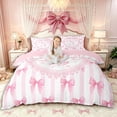 thumbnail image 1 of Manfei Cute Bow Tie Letter Monogrammed S Queen Duvet Cover Set for Girls Women,Kids Teens Princess Stripes Bowknot Bedding,Pink Reversible,Luxury Bedroom Decor,3 Pieces,No Comforter, 1 of 6