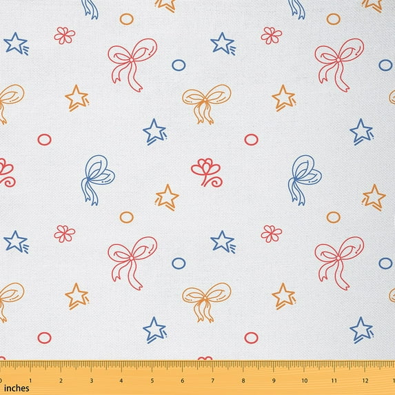Manfei Cute Bow-Tie Sewing & Crafting Fabric (10 Yards), Kawaii Star Polka Dots Home Decor Fabric by the Yard, Colorful Flower Floral DIY Fabric